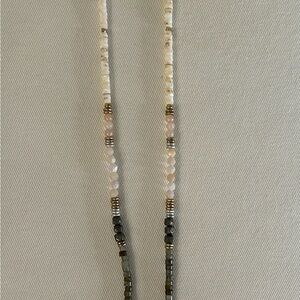 Delicate Multi-Bead Women's Necklace in Cream and Blush & green. 18 inches